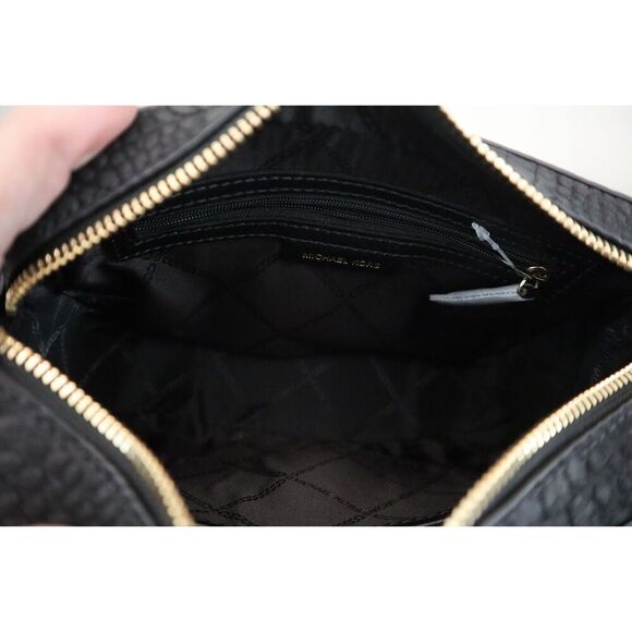 Michael Kors Women's MD Black Croc Embossed Leather Camera Crossbody Bag - Picture 8 of 16